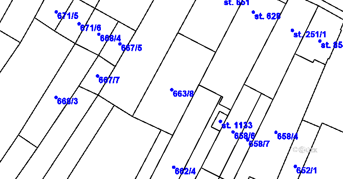 Parcela st. 663/8 v KÚ Šakvice, Katastrální mapa