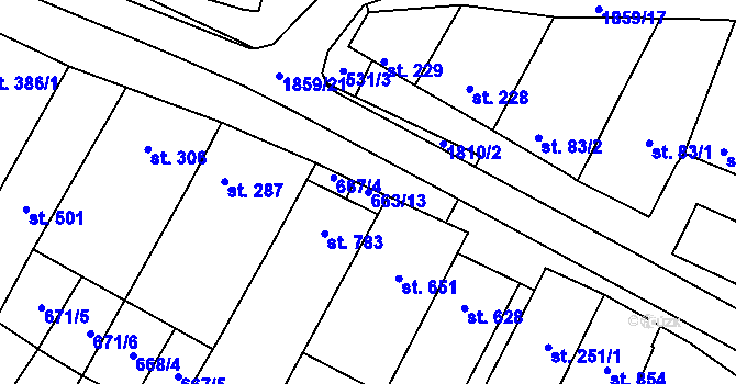 Parcela st. 663/13 v KÚ Šakvice, Katastrální mapa