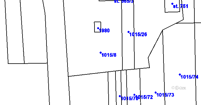 Parcela st. 1015/8 v KÚ Šakvice, Katastrální mapa