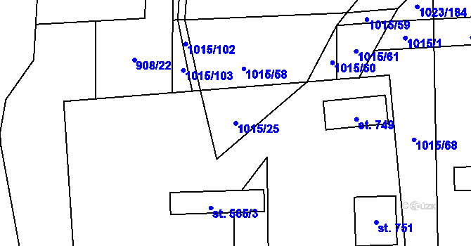 Parcela st. 1015/25 v KÚ Šakvice, Katastrální mapa