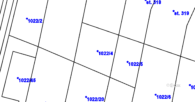 Parcela st. 1022/4 v KÚ Šakvice, Katastrální mapa