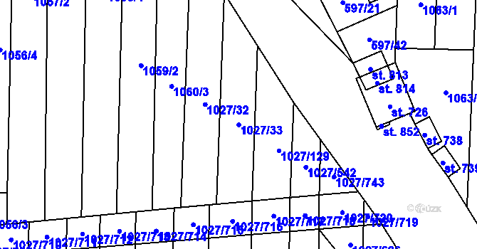 Parcela st. 1027/33 v KÚ Šakvice, Katastrální mapa