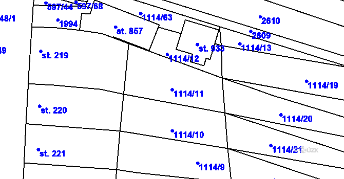 Parcela st. 1114/11 v KÚ Šakvice, Katastrální mapa