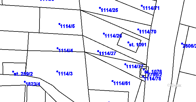 Parcela st. 1114/27 v KÚ Šakvice, Katastrální mapa