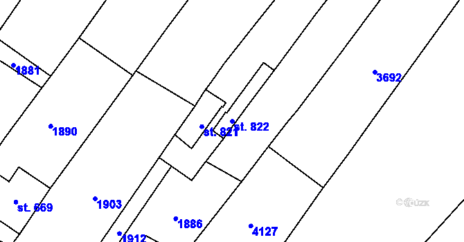 Parcela st. 822 v KÚ Šakvice, Katastrální mapa