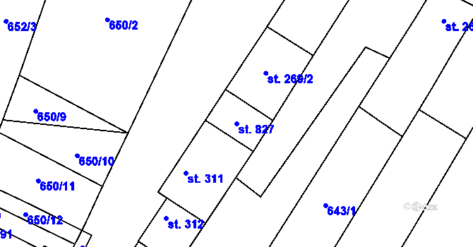 Parcela st. 827 v KÚ Šakvice, Katastrální mapa