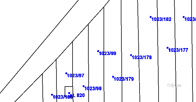 Parcela st. 1023/99 v KÚ Šakvice, Katastrální mapa