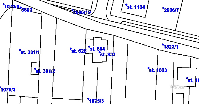 Parcela st. 833 v KÚ Šakvice, Katastrální mapa