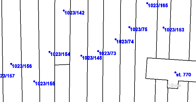Parcela st. 1023/73 v KÚ Šakvice, Katastrální mapa
