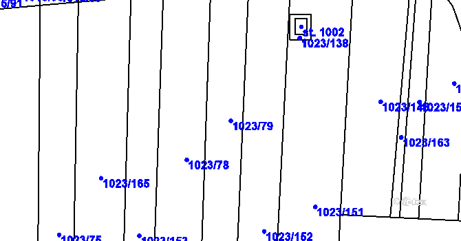 Parcela st. 1023/79 v KÚ Šakvice, Katastrální mapa