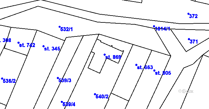 Parcela st. 869 v KÚ Šakvice, Katastrální mapa