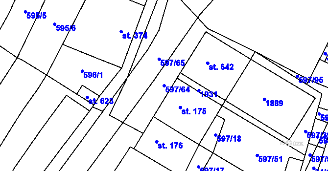 Parcela st. 597/64 v KÚ Šakvice, Katastrální mapa
