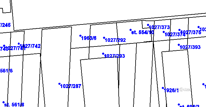 Parcela st. 1027/293 v KÚ Šakvice, Katastrální mapa