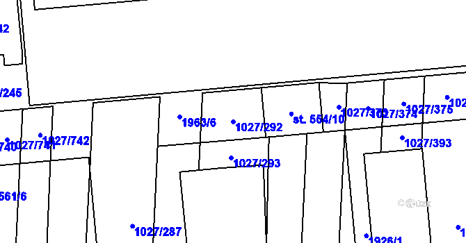 Parcela st. 1027/292 v KÚ Šakvice, Katastrální mapa