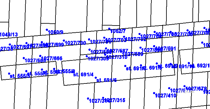 Parcela st. 1027/310 v KÚ Šakvice, Katastrální mapa