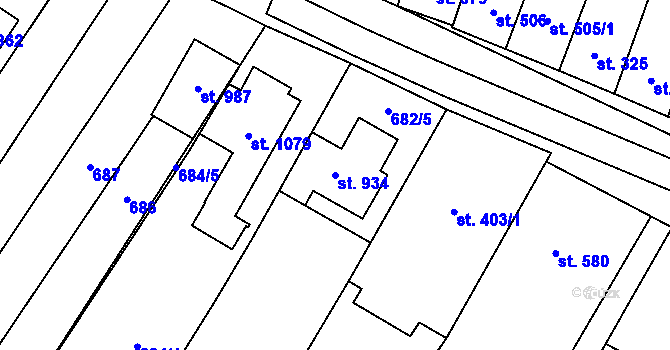 Parcela st. 934 v KÚ Šakvice, Katastrální mapa