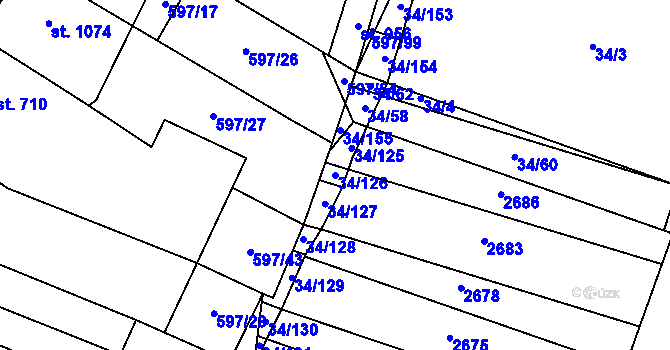 Parcela st. 34/126 v KÚ Šakvice, Katastrální mapa