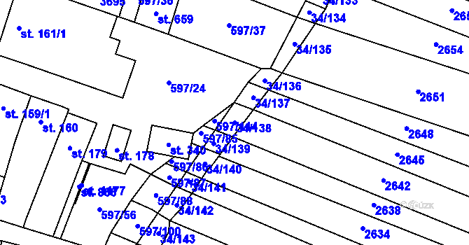 Parcela st. 34/138 v KÚ Šakvice, Katastrální mapa