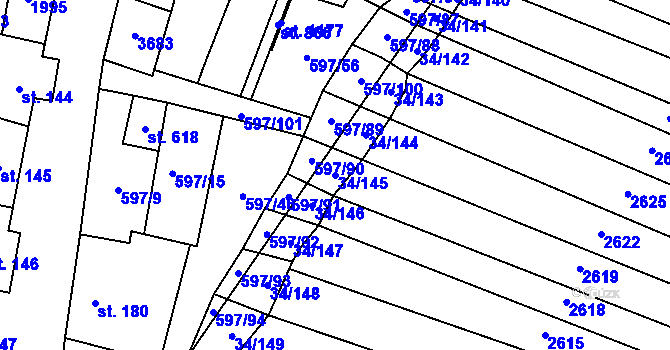 Parcela st. 34/145 v KÚ Šakvice, Katastrální mapa