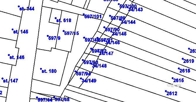 Parcela st. 34/147 v KÚ Šakvice, Katastrální mapa