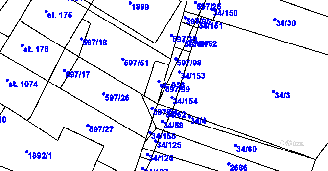 Parcela st. 597/99 v KÚ Šakvice, Katastrální mapa