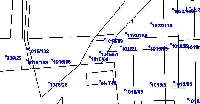 Parcela st. 1015/61 v KÚ Šakvice, Katastrální mapa
