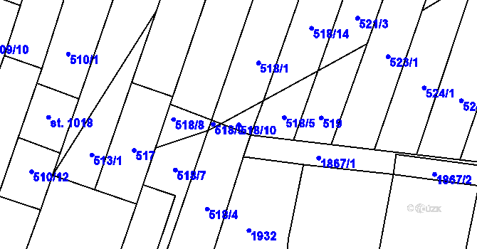 Parcela st. 518/10 v KÚ Šakvice, Katastrální mapa