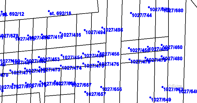 Parcela st. 1027/456 v KÚ Šakvice, Katastrální mapa