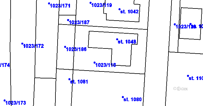 Parcela st. 1023/166 v KÚ Šakvice, Katastrální mapa