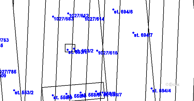 Parcela st. 1027/616 v KÚ Šakvice, Katastrální mapa