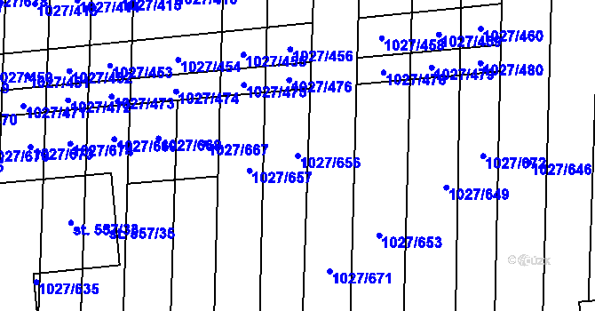 Parcela st. 1027/656 v KÚ Šakvice, Katastrální mapa