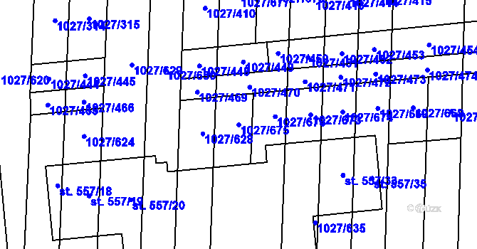 Parcela st. 1027/675 v KÚ Šakvice, Katastrální mapa