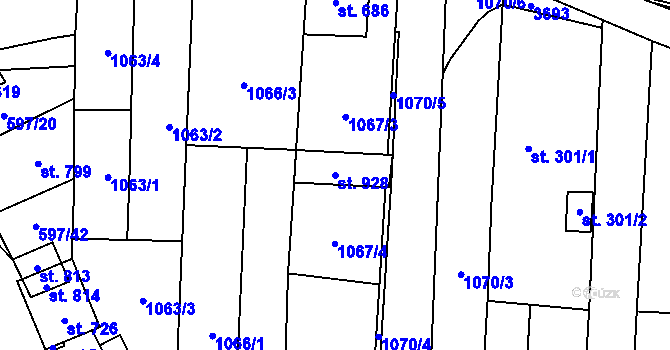 Parcela st. 928 v KÚ Šakvice, Katastrální mapa