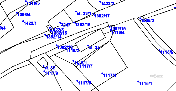 Parcela st. 34 v KÚ Šalmanovice, Katastrální mapa