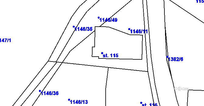 Parcela st. 115 v KÚ Šalmanovice, Katastrální mapa