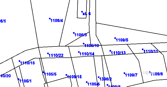 Parcela st. 1105/10 v KÚ Šalmanovice, Katastrální mapa