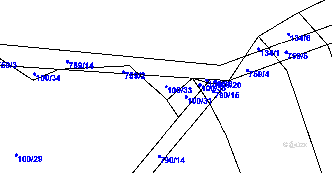 Parcela st. 100/33 v KÚ Šalmanovice, Katastrální mapa