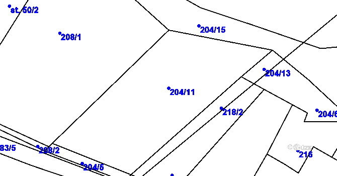 Parcela st. 204/11 v KÚ Šalmanovice, Katastrální mapa