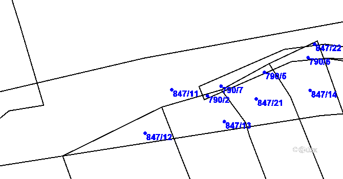 Parcela st. 847/11 v KÚ Šalmanovice, Katastrální mapa