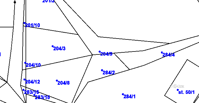 Parcela st. 204/9 v KÚ Šalmanovice, Katastrální mapa