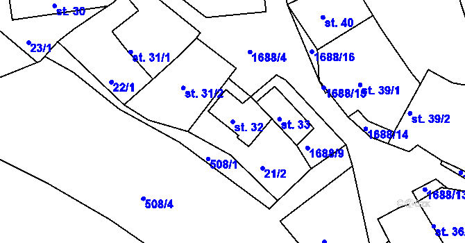 Parcela st. 32 v KÚ Šanov u Rakovníka, Katastrální mapa