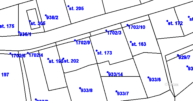 Parcela st. 173 v KÚ Šanov u Rakovníka, Katastrální mapa