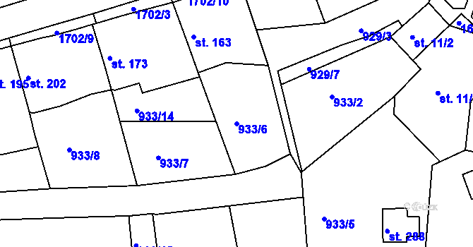 Parcela st. 933/6 v KÚ Šanov u Rakovníka, Katastrální mapa