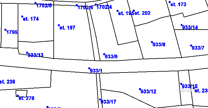 Parcela st. 933/9 v KÚ Šanov u Rakovníka, Katastrální mapa