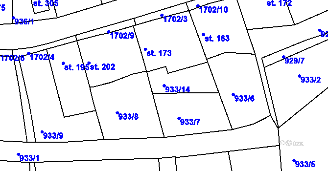 Parcela st. 933/14 v KÚ Šanov u Rakovníka, Katastrální mapa