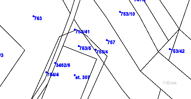 Parcela st. 753/4 v KÚ Šanov, Katastrální mapa