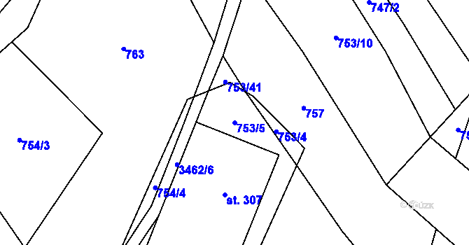 Parcela st. 753/5 v KÚ Šanov, Katastrální mapa