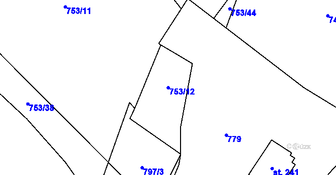 Parcela st. 753/12 v KÚ Šanov, Katastrální mapa