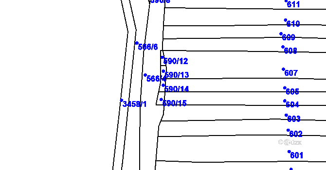 Parcela st. 590/14 v KÚ Šanov, Katastrální mapa