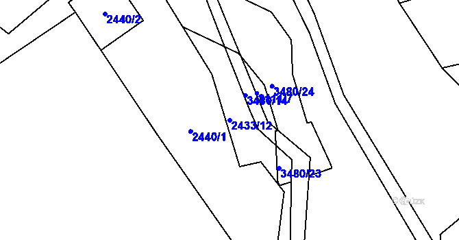 Parcela st. 2433/12 v KÚ Šanov, Katastrální mapa